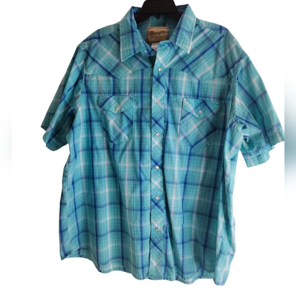 Wrangler Authentic Western Fashion Pearl Snap Men's 2 XL Cowboy Plaid Shirt